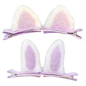 Easter Bunny Ears Hair Clip Baby Girl Cat Ear Hair Clips Hair Pin 4 pcs Women Girls Easter Day Hair Accessories TSFJ31 (Purple)