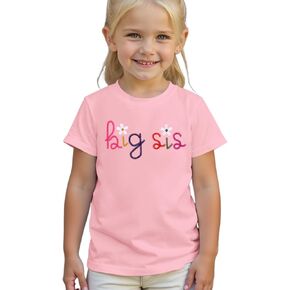 Big Sister Shirt for Toddler Baby Girl Embroidered Big Sis Announcement T-Shirt Gift Sibling Reveal Top Outfit (Pink, 4-5T)