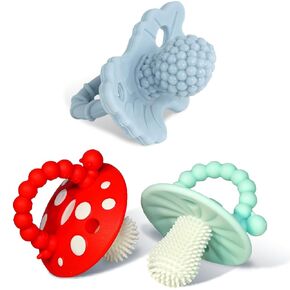 RaZbaby RaZberry(1) and Chompy(2) Teether Pacifier - 3m+ - BPA Free, Designed by Nature for Teething Relief