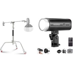 NEEWER Q200 200Ws 2.4G Outdoor Flash Strobe Light, 3200mAh Li ion Battery Powered Studio Strobe Flash Photography with SC186W Stainless Steel Heavy Duty C Stand