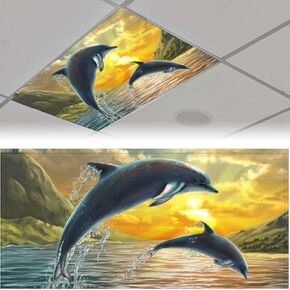 2PCS Magnetic Fluorescent Light Covers for Classroom Ceiling Lights - Dolphin Pattern Decor Filters in Saudi Arabia