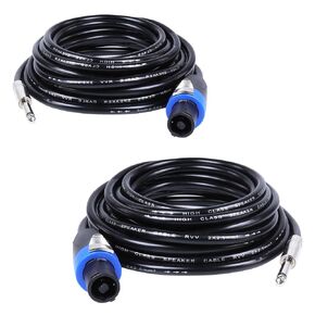 50 Feet Speakon to 1/4 Inch Speaker Cable, Pro SpeakON to 1/4" Male TS Plug Audio Interconnect Cables with Twist Lock for Stage, DJ, PA, MIC Wire - 2 Pack