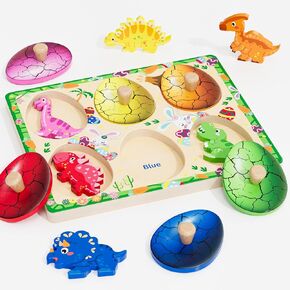 Easter Basket Stuffers,Wooden Puzzles for Toddlers 18 Months+, Dinosaur Egg Puzzle for Boy Girl Easter Birthday Gifts,Montessori Toys for Boy Girl,Preschool Learning Toys for Baby Kids