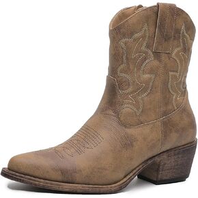 GLOBALWIN Cowboy Boots For Women Cute Cowgirl Boots Women's Western Boots With Embroidery Side Zipper Chunky Heel