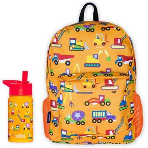 Wildkin 16 Inch Backpack Bundle with 14 Ounce Steel Reusable Water Bottle (Under Construction)