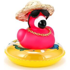 Sotiff Pink Flamingo Rubber Duck Cute Floating Squeaky Mini Rubber Ducks with Mini Cowboy Hats Donut Ring Gold Chain Plastic Heart-Shaped Sunglasses Double-Sided Tape for Birthday Party Favors