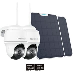 REOLINK Argus PT Ultra with Solar Panel 2 Pack Bundle - 4K Solar Security Camera Wireless Outdoor, Pan Tilt, 8MP Color Night Vision, 2.4/5 GHz WiFi, Includes SD Card (128GB), Smart Detection