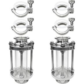 2 Inch Tri Clamp In-Line Sight Glass with 2" Tri-clamp and Silicone Gasket 304 Stainless Steel Sanitary TC Fittings Quick Connect Kit 2PCS