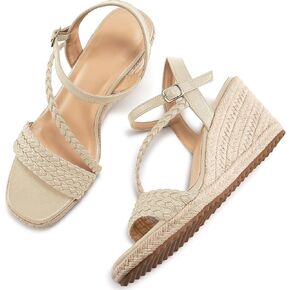 Dressy Wedge Sandals for Women: Black 8 Ankle Strap Espadrille Open Toe Wedges - Comfortable Casual Womens Platform Shoes