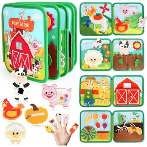 Farm Busy Book for Toddler 1-3, Montessori Busy Board for 1 Year Old, Fine Motor Skills Quiet Activity Book – Educational Learning for Boys and Girls, Travel-Themed Toy for Airplane and Car