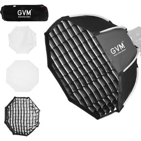 GVM 24.6in Softbox Soft Light Bowens Mount, 65cm Quick Release Softbox & Honeycomb Grid Compatible with GVM P80S/ SD80D/G100W/PR150R/PRO-SD200B/PRO-SD300B Video Light and Other Brand Video Lights