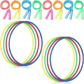 Poen 16 Pcs Detachable Hoop and Jump Rope Set Adjustable Kids Exercise Hoop Skipping Rope Equipment for Fitness Children Teens Adults Weight Loss Exercise Gymnastics Party Games