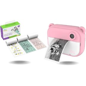 myFirst Camera Insta 2 Pink & Thermal Sticker (Patterns) Bundle Sales. Instant Print Camera Birthday Gift for Girls Age 5-15 with Selfie Lens and Video