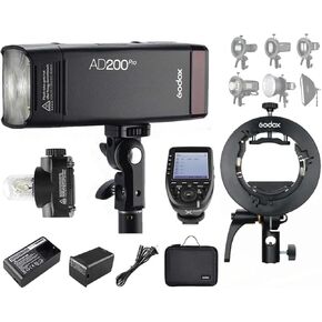 GODOX AD200 Pro AD200Pro 200Ws 2.4G Flash Strobe and XPro-N Flash Trigger for Nikon Camera & Godox S2 Speedlite Bracket, 1/8000 HSS, Bare Bulb/Speedlite Fresnel Flash Head Pocket Flash Monolight