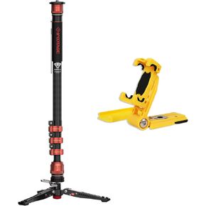 IFOOTAGE Cobra 3 Monopod C180F-P,Pedal Base Mini Tripod CB3 Base-P Low Profile,MS-Y Phone Holder Yellow for Camera Tripod/Monopod