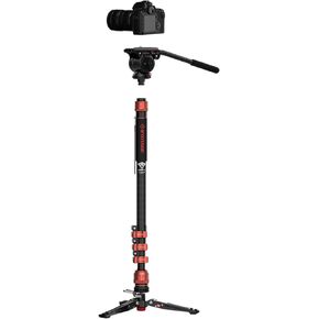 IFOOTAGE Cobra 3 Monopod C180F-P,Pedal Base Mini Tripod CB3 Base-P Low Profile,Carbon Fiber Camera Monopod,with Professional Video Tripod Head K5