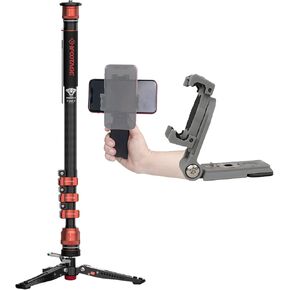 IFOOTAGE Cobra 3 Monopod C180F-P,Pedal Base Mini Tripod CB3 Base-P Low Profile,MS-G Phone Holder Gray for Camera Tripod/Monopod