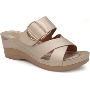 YOKI IRENA Women’s Slides Comfort Wedge Sandals with Crisscross Upper & Buckle, Dressy Sandals Women, Wedge Sandals for Women, Women's Sandals Comfortable, Summer Sandals