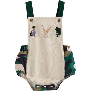 Summer Outfit Newborn Baby Boy Sleeveless Animal Embroidery Camouflage Suspender Romper Jumpsuit Overalls Farm Clothes