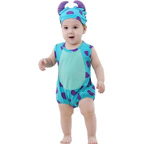 Toddler Baby Girl Boy Summer Outfits Cartoon Animal Sleeveless Round Neck Bubble Romper with Monster Hat 2 Pcs Set