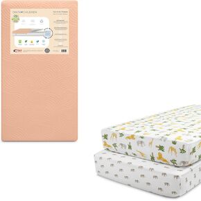 Delta Children Summer Breeze Mattress - Breathable Baby Crib & Toddler Mattress with Cloud Core + Delta Children Fitted Crib Sheets for Girls and Boys (Pack of 2), Safari Friends (Bundle)