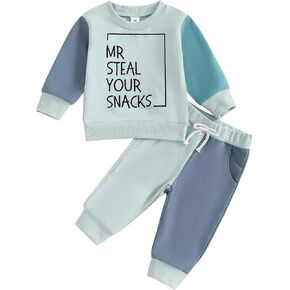 Toddler Baby Boy Outfits Long Sleeve Letter Print Sweatshirt Shirt Tops + Sweatpants Fall Winter Clothes Set (A-Blue, 2-3T)