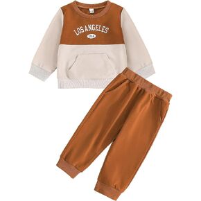 SUREPOCH Baby Boy Clothes Fall Winter Long Sleeve Color Block Outfit 12 18 24 Month 2t 3t 4t 5t Boy Clothes Set
