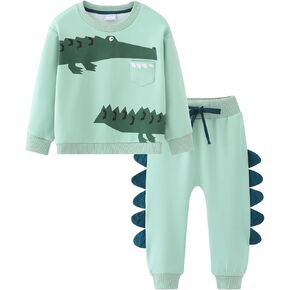 Toddler Baby Boy Sweatsuit Long Sleeve Sweatshirt Pants Sets Kids Crocodile Outfit Fall Winter Clothes(Size:1-6)