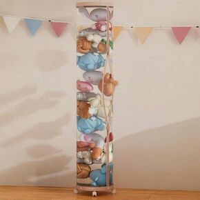 Stuffed Animal Storage Tube,Stuff Animal Organizer,Stuffed Animal Zoo Storage Bucket,Stuffed Animal Zoo Storage, PET Transparent Bucket with Zipper for Kids (White)