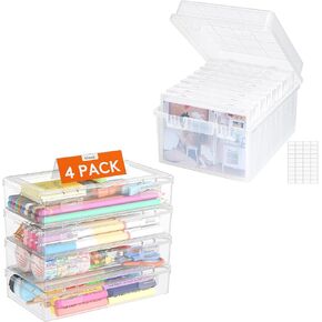 Lifewit Photo Storage Box 5x7 Photo Case, 9 Inner Photo Keeper, Clear Photo Boxes Storage,Stackable Craft organizer for Art Supply, Office, 4 Pack