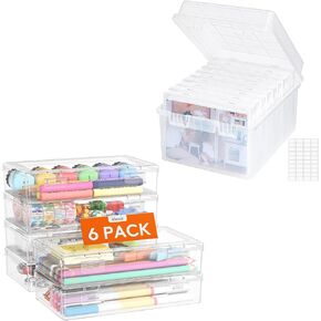 Lifewit Photo Storage Box 5x7 Photo Case, 9 Inner Photo Keeper, Clear Photo Boxes Storage, Stackable Craft Organizer for Art Supply, Office, 6 Pack