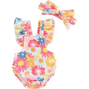 Baby Girl Clothes 3 6 9 12 18 Month Newborn Summer Ruffle Bubble Romper Onesie Floral Bodysuit New Born Outfit