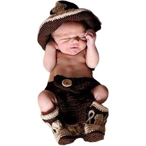 Newborn Photography Props, Baby Boys Photoshoot Outfits, Crochet Cowboy Hat Vest Boots Costume Set