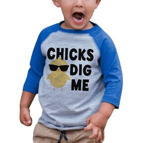 7 ate 9 Apparel Boy's Chicks Dig Me Vintage Baseball Shirt T-Shirt 6 Months Blue and Black