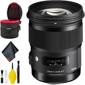 Sigma 50mm f/1.4 DG HSM Art Lens for Nikon F Mount (USA) Deluxe Bundle with Padded Lens Case and 6AVE Camera Lens Cleaning Kit