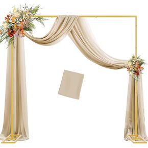 Wokceer 8FT Backdrop Stand with Wedding Arch Draping Fabric Champagne Sheer Arch Drapes Fabric for Wedding Ceremony Birthday Party