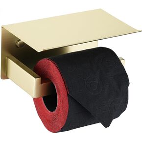 Double Toilet Paper Holder with Shelf, Matte Black Commercial Roll Tissue Dispenser with Phone Shelf for Bathroom Wall Mounted or 3M Self-Adhesive Stainless Steel Storage, A8377MB