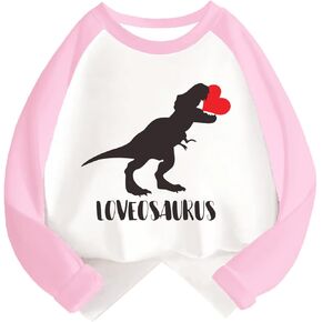 Boys Girls Valentines Shirt Toddler Love Heart Monster Truck Dinosaur Graphic Long Sleeve Raglan Little Kids Top 2-7T