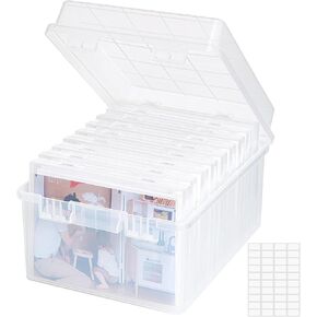 Lifewit 4 Pack Plastic Multi-Purpose Storage Boxes with Latching Lids, Clear A4 Paper Storage, 4x6 Photo Case, 14 Inner Photo Keepers