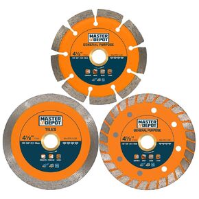 4-1/2" Diamond Blade Set for Masonry Cutting, Diamond Cutting Blade with Continuous/Segmented/Turbo Rim for 5/8"-7/8" Arbor Dry Wet Cutter Angle Grinder Circular Saw, 3 PCS