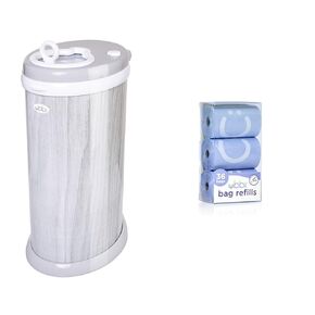 Ubbi Steel Odor Locking, No Special Bag Required Money Saving, Awards-Winning, Modern Design, Registry Must-Have Diaper Pail, Woodgrain & On-The-Go Refill Bags, Lavender Scented, Value Pack of 36
