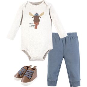 Hudson Baby Unisex Baby Cotton Bodysuit, Pant and Shoe Set