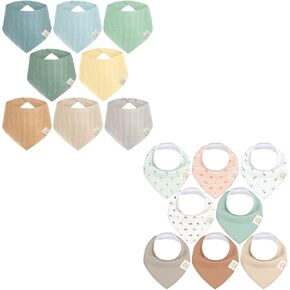 KeaBabies 8-Pack Muslin Bibs and 8-Pack Baby Bandana Drool Bibs - Baby Bibs for Boys, Girls, Stylish Unisex Bandana Bibs, Bandana Bibs, Super Absorbent Bandana Drool Bibs