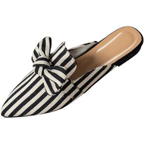 Verdusa Women's Bow Striped Pointed Toe Mule Shoes PU Leather Backless Slip on Slide Flats in Saudi Arabia
