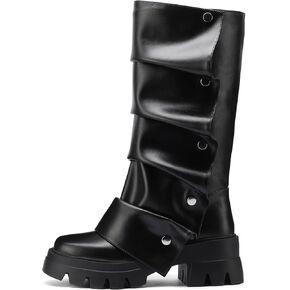 منصة النساء Ruched Ruched Mid Boots Round Round Toe Boots القابلة للفصل
