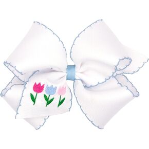 Wee Ones 'Girls' الفتيات الفتيات ، القوس Grosgrain مع حافة القمر على مقطع Weestay ، مصنوعة يدويًا ، كينج ، تطريز فرخ أصفر in Kuwait