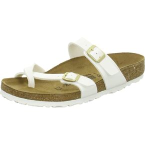 Birkenstock Womens Mayari Strappy Birko-Flor Twin Buckle Patent Sandals - White - US6/EU37