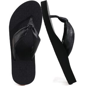 Kuailu Womens Flip Flups Comfort Arch Support Yoga Mat Cushion Thong Thong Sandals Fashion Leather Slip on Summer Beach Walking Travel Outdior Plantar Thitpasitis Recovery Shoes Black 9.5