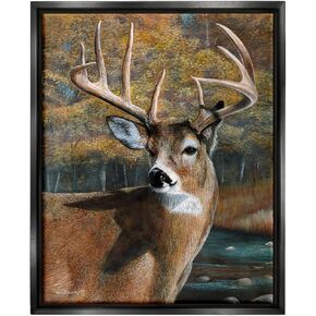 Stupell Industries Woodland Deer Portrait Black Framed Floater Canvas Wall Art Design by Kevin Daniel