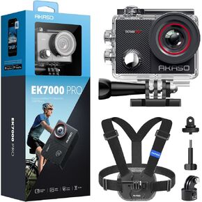 AKASO EK7000 Pro Action Camera and Quick Release Chest Strap Accessories Kit Bundle